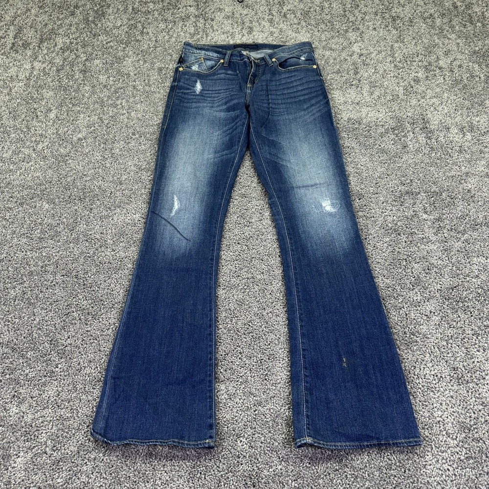 Rock & Republic Jeans Womens 8 Blue Kasandra Bootcut Stretch Distressed Denim
